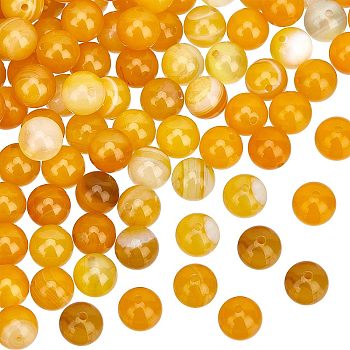 2 Strands Natural Striped Agate/Banded Agate Bead Strands, Round, Dyed & Heated, Grade A, Gold, 8mm, Hole: 1mm, about 47~48pcs/strand, 14.5 inch