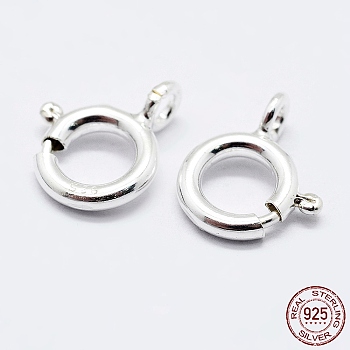 925 Sterling Silver Spring Ring Clasps, Ring, with 925 Stamp, Silver, 10x8x1.5mm, Hole: 1.5mm