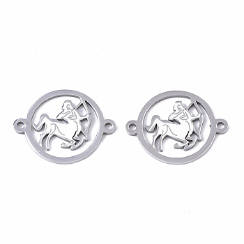 201 Stainless Steel Links connectors, Constellations, Flat Round, Stainless Steel Color, Sagittarius, 21x16x1mm, Hole: 1.4mm