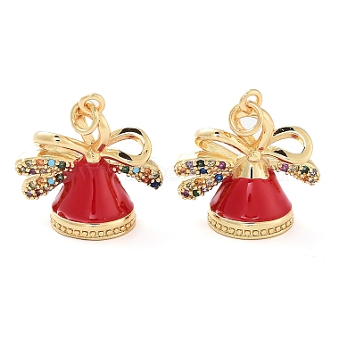 Real 18K Gold Plated FireBrick Christmas Bell Brass+Cubic Zirconia+Enamel Pendants