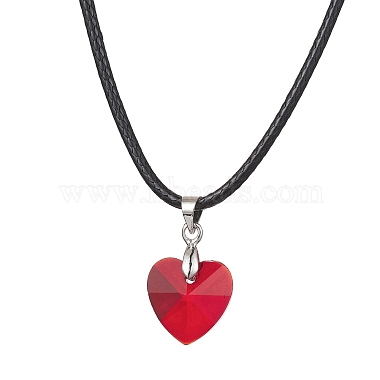 Valentine's Day Glass Heart Pendant Necklaces(NJEW-JN04570-01)-2