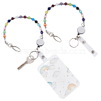 2Pcs Cat Eye Beads Stretch Pendant Decorations, with Iron Swivel Clasps and Split Key Rings, Platinum, Colorful, 330mm(HJEW-FG00036)