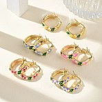 Brass Enamel Hoop Earrings for Women, Flower, Rack Plating, Long-Lasting Plated, Lead Free & Cadmium Free, Real 18K Gold Plated, 19x20x5mm(EJEW-A168-02G)