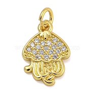 Marine Theme Rack Plating Brass Micro Pave Cubic Zirconia Pendants, Long-Lasting Plated, Cadmium Free & Lead Free, Real 18K Gold Plated, Jellyfish, 16x11x2.5mm(KK-I718-28G-04)