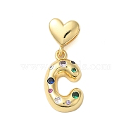 Rack Plating Brass Micro Pave Clear Cubic Zirconia Perdants, Cadmium Free & Lead Free, Long-Lasting Plated, Real 18K Gold Plated, Letter C, 30.5mm, Pendant: 21x22x4mm, Hole: 6x3mm(KK-C067-12G-C)