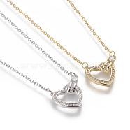 Brass Micro Pave Cubic Zirconia Pendant Necklaces, with 304 Stainless Steel Cable Chains and Lobster Claw Clasps, Heart, Clear, Mixed Color, 17.5 inch(44.5cm), 1.5mm(NJEW-I230-21)
