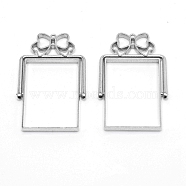 Zinc Alloy Open Back Bezel Pendants(rotatable), For DIY Epoxy Resin, Pressed Flower Jewelry, Rectangle with Bowknot, Cadmium Free & Lead Free, Platinum, 48.5x30.5x3.5mm, Hole: 1.4mm, Inner Size: 33x23.5mm(PALLOY-WH0076-84P-RS)