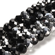 Electroplate Glass Beads Strands, Half Silver Plated, Faceted, Rondelle, Black, 12x8mm, Hole: 1mm, about 72pcs/strand, 23 inch(GR12MMY-27S)