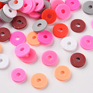 Handmade Polymer Clay Beads, Heishi Beads, for DIY Jewelry Crafts Supplies, Disc/Flat Round, Deep Pink, 8x1.5mm, Hole: 2mm, about 11500pcs/1000g(CLAY-T019-05A)