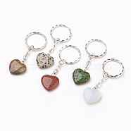 Natural & Synthetic Mixed Stone Keychain, with Iron Key Clasp, Heart, Platinum, 70mm, Heart: 21~21.5x20~20.5x6mm(KEYC-JKC00166)