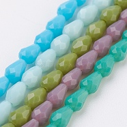 Imitation Jade Glass Beads Strands, Faceted, teardrop, Mixed Color, 5x3mm, Hole: 1mm, about 100pcs/strand, 18.3 inch~19 inch(GLAA-A036-A13)