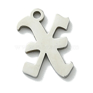 201 Stainless Steel Pendants, Stainless Steel Color, Old Initial Letters Charms, Letter X, 18x13.51.6mm, Hole: 1.8mm(STAS-B055-01P-X)