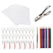 DIY Keychain Making, with  Heat Shrink Sheets Film, 12 Color Crayon, Iron Single Hole Paper Punchs, Iron Split Key Rings, Silk Cord Loops, with Iron Lobster Clasps, Stainless Steel Tweezers, Mixed Color(DIY-CJ0005-01)