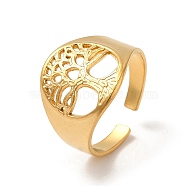 304 Stainless Steel Open Cuff Rings for Women, Tree of Life, Golden, US Size 7 1/2(17.7mm)(RJEW-G291-03G)