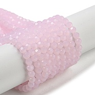 Imitation Jade Glass Beads Stands, Faceted, Round, Pearl Pink, 4mm, Hole: 0.7mm, about 94~93pcs/strand, 14.17''~14.37''(36~36.5cm)(EGLA-A035-J4mm-D02)