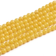 Natural Mashan Jade Round Beads Strands, Dyed, Yellow, 4mm, Hole: 1mm, about 98pcs/strand, 15.7 inch(G-D263-4mm-XS07)