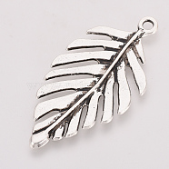 Tibetan Style Alloy Pendants, Leaf, Cadmium Free & Nickel Free & Lead Free, Antique Silver, 47x23x2mm, Hole: 2mm, about 270pcs/1000g(TIBE-T011-53AS-FF)