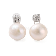925 Sterling Silver Studs Earring, with Natural Pearl, Platinum, 17x12mm(EJEW-H002-21P)
