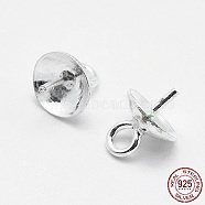 925 Sterling Silver Pendant Bails, For Half Drilled Beads, Silver, 6.5x5mm, Hole: 1mm, Pin: 0.5mm(STER-E050-08S)