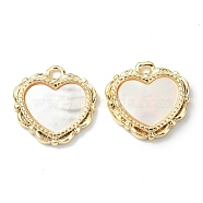 Brass Charms, with Shell, Heart Charm, Real 18K Gold Plated, 12x12x2.5mm, Hole: 1.5mm(KK-B072-17G)