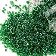 TOHO Round Seed Beads, Japanese Seed Beads, (167B) Transparent AB Grass Green, 15/0, 1.5mm, Hole: 0.7mm, about 3000pcs/10g(X-SEED-TR15-0167B)