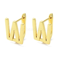 Brass Letter Stud Earrings for Women, Lead Free & Cadmium Free, Real 18K Gold Plated, Letter W, 15x12.5mm(EJEW-A038-01W-G)
