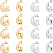 Unicraftale 16Pcs 2 Colors Valentine's Day 304 Stainless Steel Charms, Laser Cut, Moon with Tower & Couple, Mixed Color, 12x8.5x1mm, Hole: 1.2mm, 8pcs/color(STAS-UN0030-74)