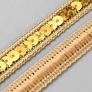 Polyester Ribbons, with Plastic Sequins, Gold, 1/2 inch(12mm)(SRIB-WH20020-008C)