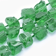 Glass Beads Strands, Nuggets, Green, 19~32x16~28x6~18mm, Hole: 3mm, about 15~18pcs/strand, 16.5~18.1 inch(42~46cm)(GLAA-G058-01)