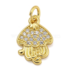 Marine Theme Rack Plating Brass Micro Pave Cubic Zirconia Pendants, Long-Lasting Plated, Cadmium Free & Lead Free, Real 18K Gold Plated, Jellyfish, 16x11x2.5mm(KK-I718-28G-04)