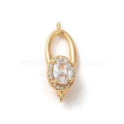 Brass Pave Clear Cubic Zirconia Fold Over Clasps, Oval, Real 18K Gold Plated, Oval: 15.5x9x2mm, Hole: 1.2mm; Clasp: 12x8x9mm, Hole: 1mm(KK-M270-19G)