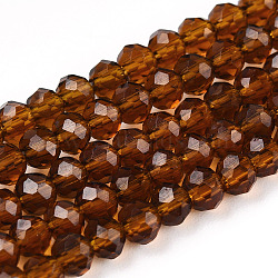 Transparent Glass Beads Strands, Faceted, Rondelle, Saddle Brown, 2.9~3.3x2mm, Hole: 0.5mm, about 160~165pcs/strand, 15.35 inch~15.75 inch(39~40cm)(GLAA-R135-2mm-01-1)