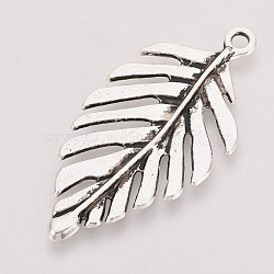 Tibetan Style Alloy Pendants, Leaf, Cadmium Free & Nickel Free & Lead Free, Antique Silver, 47x23x2mm, Hole: 2mm, about 214pcs/793g(TIBE-T011-53AS-FF)