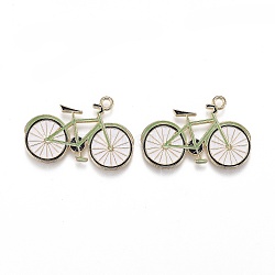 Light Gold Plated Alloy Jewelry Enamel Pendants, Bicycle, Green, Light Gold, 19x25x1.5mm, Hole: 1.8mm(X-PALLOY-Z001-29B)