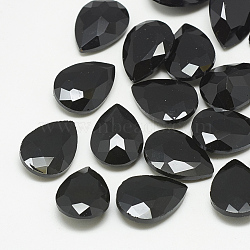 Pointed Back Glass Rhinestone Cabochons, Faceted, teardrop, Jet, 18x13x5mm(RGLA-T081-13x18mm-02)