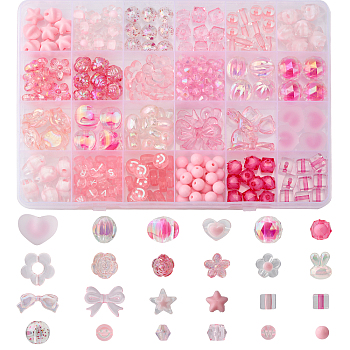 279Pcs 24 Style Transparent Acrylic Beads, Mixed Style Beads, Mixed Shape, Pink, 6~23x6~29.5x6mm, Hole: 1~1.6mm