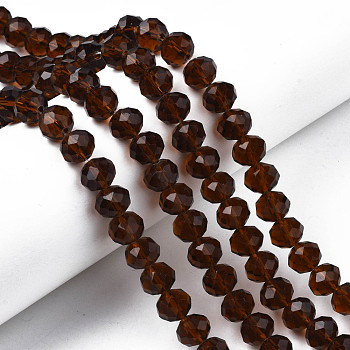 Glass Beads Strands, Faceted, Rondelle, Coconut Brown, 10x8mm, Hole: 1mm, about 65~66pcs/strand, 20.8~21.2 inch(53~54cm)