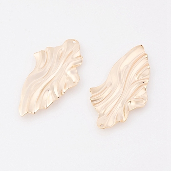Brass Pendants, Wavy, Real 18K Gold Plated, 45x25x2mm, Hole: 1mm