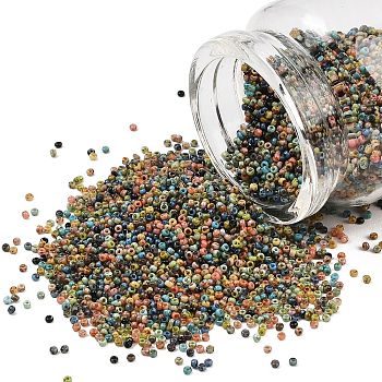 Picasso Glass Seed Beads, Round Hole, Round, Mixed Color, 1.5x1mm, Hole: 0.6mm, about 1400pcs/bag