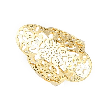 304 Stainless Steel Hollow Oval with Flower Adjustable Rings for Women, Golden, 35mm, Inner Diameter: 18mm