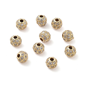 Round Brass Micro Pave Cubic Zirconia Beads, Clear, Real 18K Gold Plated, 4mm, Hole: 1mm