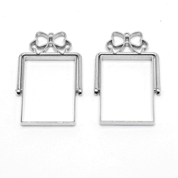Zinc Alloy Open Back Bezel Pendants(rotatable), For DIY Epoxy Resin, Pressed Flower Jewelry, Rectangle with Bowknot, Cadmium Free & Lead Free, Platinum, 48.5x30.5x3.5mm, Hole: 1.4mm, Inner Size: 33x23.5mm