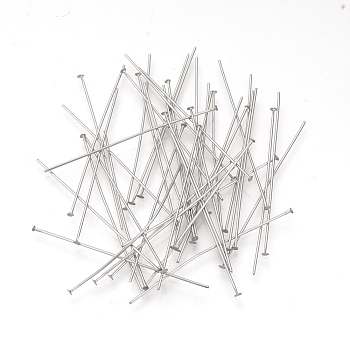 304 Stainless Steel Flat Head Pins, for DIY Beading Charm Making, Stainless Steel Color, 40x0.7mm, 21 Gauge, Head: 1.2~1.5mm