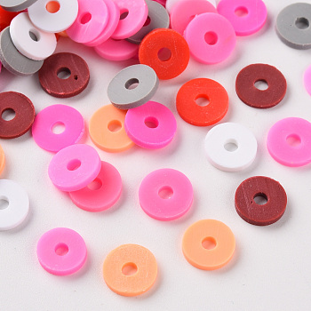 Handmade Polymer Clay Beads, Heishi Beads, for DIY Jewelry Crafts Supplies, Disc/Flat Round, Deep Pink, 8x1.5mm, Hole: 2mm, about 11500pcs/1000g
