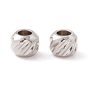 201 Stainless Steel Beads, Round with Twill Pattern, Stainless Steel Color, 3x2.5mm, Hole: 1.5mm