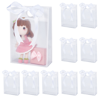 36Pcs Transparent Folding Plastic Gift Bags with Hole Handles, Rectangle, with 3 Rolls Satin Ribbons, White, 26x18x8cm