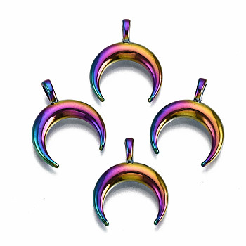Rainbow Color Alloy Pendants, Cadmium Free & Lead Free, Double Horn/Crescent Moon, 20.5x17x2mm, Hole: 3.5x2mm