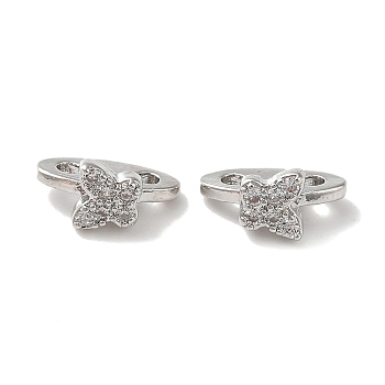 Brass Micro Pave Clear Cubic Zirconia Slide Charms, Butterfly, Platinum, 5x10x6mm, Hole: 1.6mm