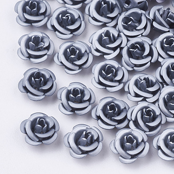 Aluminum Beads, Frosted, Long-Lasting Plated, 5-Petal Flower, Light Steel Blue, 6~6.5x4mm, Hole: 0.8mm