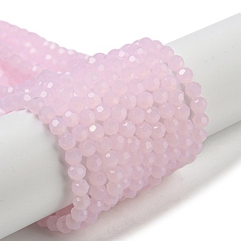 Imitation Jade Glass Beads Stands, Faceted, Round, Pearl Pink, 4mm, Hole: 0.7mm, about 94~93pcs/strand, 14.17''~14.37''(36~36.5cm)
